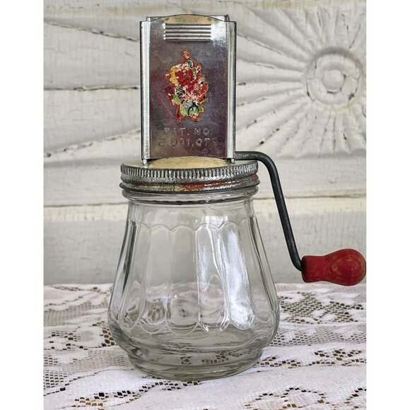 Vintage 1930s Nut/Spice Chopper Glass Jar Metal Farmhouse Decor - Picture 13 of 14